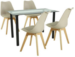 Leziter Set masa dining Leziter Merlo 4+1 bej, masa cu sticla securizata si 4 scaune (LUA120B_DA232ABE_4)