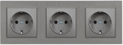 Leziter Priza tripla încastrata Leziter Nova III cu împamantare, 16A/250V, cadru gri (LN3KERV-SZ_LNFCS-SZ_3)