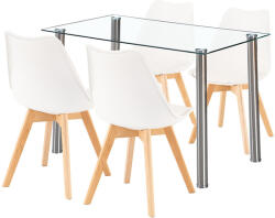 Leziter Set de dining Leziter Velon 4+1 alb, masa sticla 120 cm si 4 scaune (LUA120W_DA232AW_4)