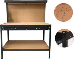 Leziter Banc de lucru Leziter cu sertar, panou cu carlige si blat MDF, negru (LMA001)