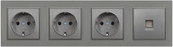 Leziter Priza tripla cu împamantare Nova IV cu conector RJ45 UTP, gri (LN4KERV-SZ_LNFCS-SZ_3_LNUTP-SZ)