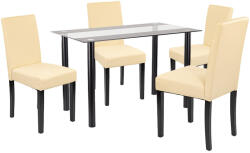 Leziter Set masa 4+1 Leziter Karin negru-bej, masa din sticla si 4 scaune eco piele (LUA120B_LKE-BE_4)