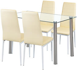 Leziter Set dining Leziter Nolen 4+1 bej cu masa din sticla 120 cm si 4 scaune (LUA120W_MDC-001-Beige_4)