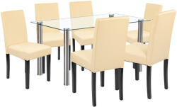 Leziter Set masa dining Leziter Cadiz 6+1 cu masa din sticla si 6 scaune bej (LUA140W_LKE-BE_6)