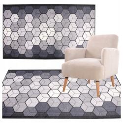 Allvo Szobaszőnyeg Dekoratív Modern Mintás Fekete-fehér-szürke 80X220 CM (D6871)