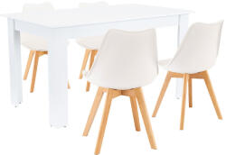 Leziter Set de masa Leziter Zara 4+1, alb-alb, masa 140x80 cm cu 4 scaune (LYET140F_DA232AW_4)
