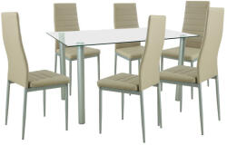 Leziter Set masa dining Leziter Verna 6+1 bej-gri cu blat din sticla securizata (LUA140W_DA258BEG_6)
