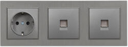 Leziter Priza Leziter Nova III cu împamantare si 2 conectori RJ45 Cat5e, gri (LN3KERV-SZ_LNFCS-SZ_LNUTP-SZ_2)