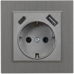Leziter Priza Leziter Nova cu împamantare, USB-A + USB-C 2A, cadru gri (LN1KERV-SZ_LNUSB-SZ)