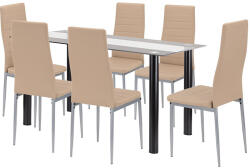 Leziter Set de dining Leziter Denton 6+1, masa sticla 140 cm si 6 scaune bej-gri (LUA140B_DA258BEG_6)