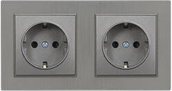 Leziter Priza dubla Schuko cu împamantare Leziter Nova 16A 250V, cadru gri (LN2KERV-SZ_LNFCS-SZ_2)