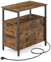 VASAGLE LET325B01 oldalsó asztal beépített elosztóval 2 fiókkal vintage barna (EUZ-LET325B01V1)