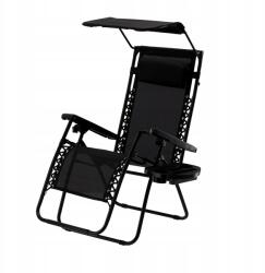 Garden Line Összecsukható Kerti Napozóágy Napellenző Zsebbel, Fejtámlával, Fekete (LEZ9962)