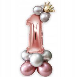  Léggömb Egy Szám 1 rose gold Korona Fólia szett