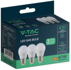 V-TAC 4.5W E27 hideg fehér G45 LED égő csomag (3 db) - SKU 217364 (217364)