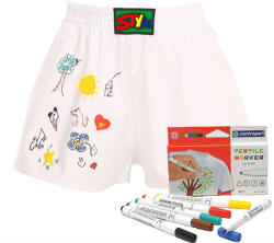 Styx gyermek bő szárú boxeralsó Styx klasszikus gumipánt fehér + textil markerek (JF1061) 4-5 éves
