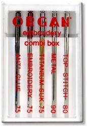 Organ 5 ace pentru cusut broderie Organ Combi box, include ac broderie, titanium, metal, top stitch si anti-glue (55118000) - tiparedecroitorie