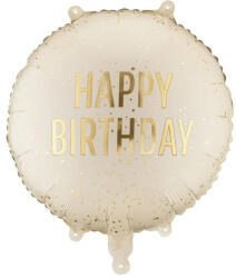 PartyDeco S. r. o Happy Birthday, bézs, fólia lufi, 35 cm (14 col)
