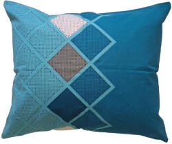  Pamutvászon kispárna huzat sötétebb türkiz színű alapon - négyzet mintákkal 40x50 cm