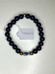  Hematit karkötő hal medállal - kék fényű ásvány karkötő (JJK177)