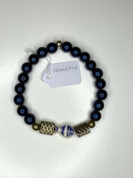  Hematit karkötő hal medállal - elegáns kék fényű ásvány karkötő (JJK181)