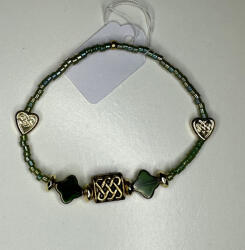  Zöld Harmónia - elegáns gyöngy karkötő arany szív díszekkel (JJK179)