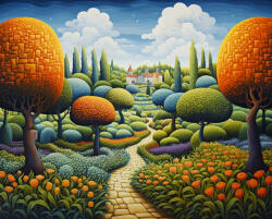 Alkotásutca Absztrakt kert 3- Számfestő készlet kereten 40x50