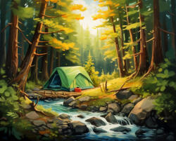 Alkotásutca Erdei kemping - Számfestő készlet kereten 40x50