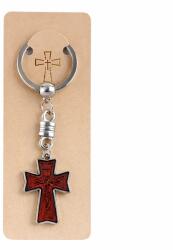 Dodaco Breloc religios cruce din lemn cu figurina Isus, breloc crestin cu inel metalic pentru chei, accesoriu spiritual compact