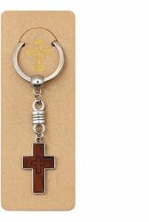 Dodaco Breloc religios cruce din lemn cu contur metalic si inel rotativ, accesoriu crestin pentru chei sau rucsac, design compact