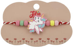 Flippy Bratara Martisor pentru Copii, Jolie, Pandativ Unicorn, cu Margele Multicolore, Snur Alb Rosu, Alb Roz (teo-128145)