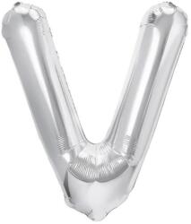 Flippy Balon Folie Metalizata Litera V, 40 cm, Umflati cu Heliu sau Aer, Ambalaj Individual, Pai inclus, Argintiu