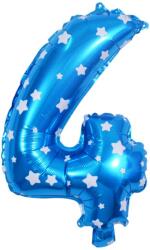 Flippy Balon din Folie Metalizata Figurina Cifra, Imprimeu Stele, Tema Aniversare 80 cm, Ambalaj Individual, Pai inclus, Umflare cu Aer sau Heliu, Albastru, Cifra 4