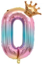 Flippy Balon din Folie Metalizata, Figurina Cifra Gradient, Tema Aniversare 80 cm, Ambalaj Individual, Pai inclus, Umflare cu Aer sau Heliu, Coronita, Cifra 0