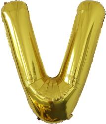 Flippy Balon Folie Metalizata Litera V, 40 cm, Umflati cu Heliu sau Aer, Ambalaj Individual, Pai inclus, Auriu