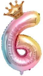 Flippy Balon din Folie Metalizata, Figurina Cifra Gradient, Tema Aniversare 80 cm, Ambalaj Individual, Pai inclus, Umflare cu Aer sau Heliu, Coronita, Cifra 6