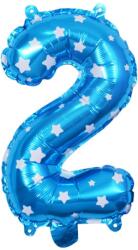 Flippy Balon din Folie Metalizata Figurina Cifra, Imprimeu Stele, Tema Aniversare 80 cm, Ambalaj Individual, Pai inclus, Umflare cu Aer sau Heliu, Albastru, Cifra 2