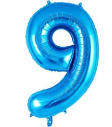 Flippy Balon din Folie Metalizata, Figurina Cifra, Tema Aniversare 100 cm, Ambalaj Individual, Pai inclus, Umflare cu Aer sau Heliu, Albastru, Cifra 9