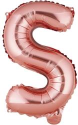 Flippy Balon Folie Metalizata Litera S, 40 cm, Umflati cu Heliu sau Aer, Ambalaj Individual, Pai inclus, Rose Gold
