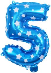 Flippy Balon din Folie Metalizata Figurina Cifra, Imprimeu Stele, Tema Aniversare 80 cm, Ambalaj Individual, Pai inclus, Umflare cu Aer sau Heliu, Albastru, Cifra 5