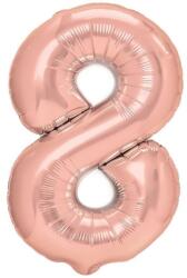 Flippy Balon din Folie Metalizata Figurina Cifra, Tema Aniversare 100 cm, Ambalaj Individual, Pai inclus, Umflare cu Aer sau Heliu, Coral, Rose Gold, Cifra 8