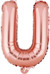 Flippy Balon Folie Metalizata Litera U, 40 cm, Umflati cu Heliu sau Aer, Ambalaj Individual, Pai inclus, Rose Gold