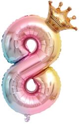 Flippy Balon din Folie Metalizata, Figurina Cifra Gradient, Tema Aniversare 80 cm, Ambalaj Individual, Pai inclus, Umflare cu Aer sau Heliu, Coronita, Cifra 8