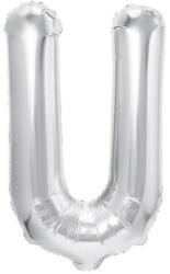 Flippy Balon Folie Metalizata Litera U, 40 cm, Umflati cu Heliu sau Aer, Ambalaj Individual, Pai inclus, Argintiu