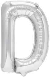 Flippy Balon Folie Metalizata Litera D, 40 cm, Umflati cu Heliu sau Aer, Ambalaj Individual, Pai inclus, Argintiu