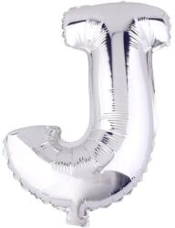 Flippy Balon Folie Metalizata Litera J, 40 cm, Umflati cu Heliu sau Aer, Ambalaj Individual, Pai inclus, Argintiu