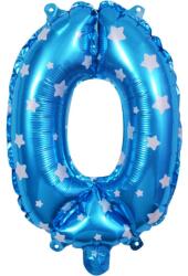 Flippy Balon din Folie Metalizata Figurina Cifra, Imprimeu Stele, Tema Aniversare 80 cm, Ambalaj Individual, Pai inclus, Umflare cu Aer sau Heliu, Albastru, Cifra 0