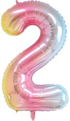 Flippy Balon din Folie Metalizata Gradient Figurina Cifra, Tema Aniversare 100 cm, Ambalaj Individual, Pai inclus, Umflare cu Aer sau Heliu, Multicolor, Cifra 2