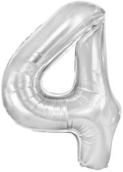 Flippy Balon din Folie Metalizata, Figurina Cifra, Tema Aniversare 100 cm, Ambalaj Individual, Pai inclus, Umflare cu Aer sau Heliu, Argintiu, Cifra 4