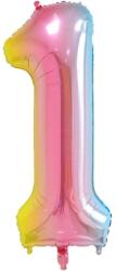 Flippy Balon din Folie Metalizata Gradient Figurina Cifra, Tema Aniversare 100 cm, Ambalaj Individual, Pai inclus, Umflare cu Aer sau Heliu, Multicolor, Cifra 1